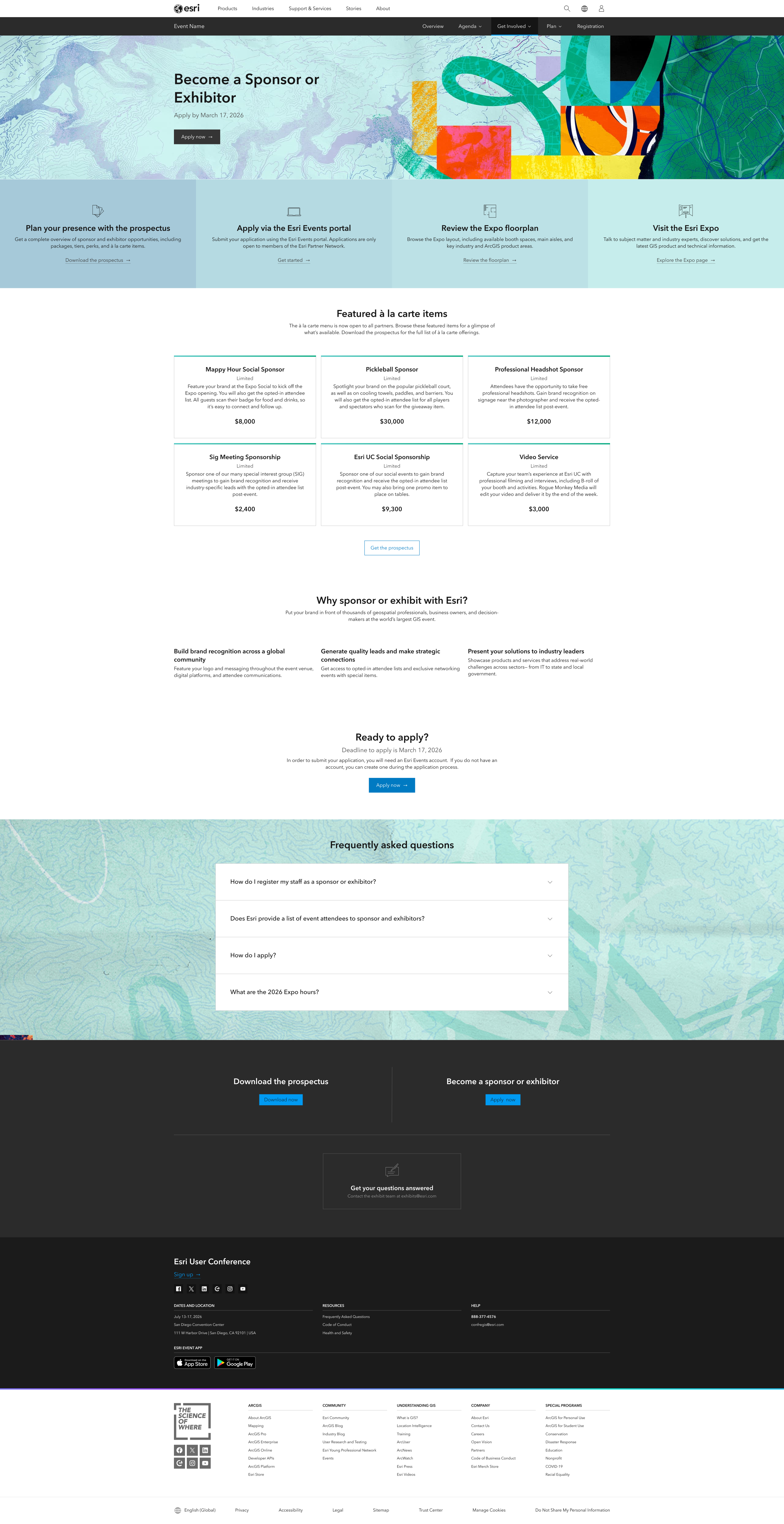 Redesigned Become a Sponsor page with reduced package listings, a dedicated benefits section, and operational details moved to the FAQ